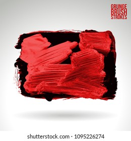 Red brush stroke and texture. Grunge vector abstract hand - painted element. Underline and border design.