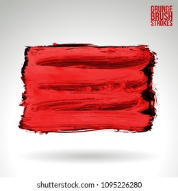 Red brush stroke and texture. Grunge vector abstract hand - painted element. Underline and border design.