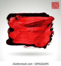Red brush stroke and texture. Grunge vector abstract hand - painted element. Underline and border design.