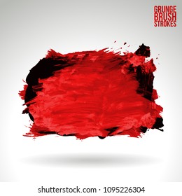 Red brush stroke and texture. Grunge vector abstract hand - painted element. Underline and border design.