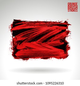 Red brush stroke and texture. Grunge vector abstract hand - painted element. Underline and border design.