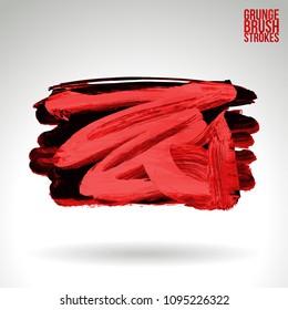 Red brush stroke and texture. Grunge vector abstract hand - painted element. Underline and border design.