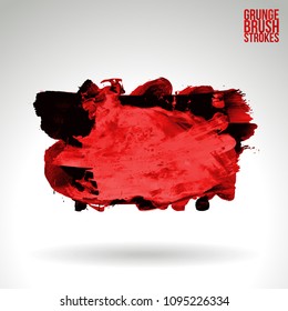 Red brush stroke and texture. Grunge vector abstract hand - painted element. Underline and border design.