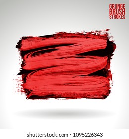 Red brush stroke and texture. Grunge vector abstract hand - painted element. Underline and border design.