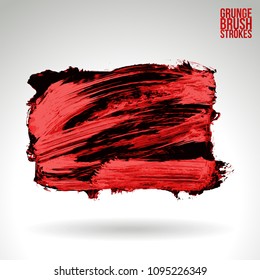 Red brush stroke and texture. Grunge vector abstract hand - painted element. Underline and border design.