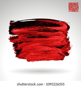Red brush stroke and texture. Grunge vector abstract hand - painted element. Underline and border design.