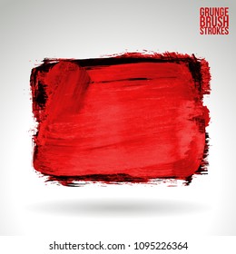 Red brush stroke and texture. Grunge vector abstract hand - painted element. Underline and border design.