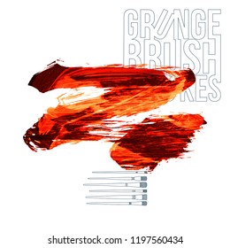 Red brush stroke and texture. Grunge vector abstract hand - painted element. Underline and border design.