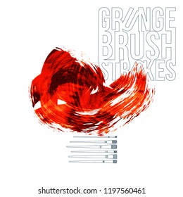 Red brush stroke and texture. Grunge vector abstract hand - painted element. Underline and border design.
