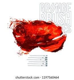 Red brush stroke and texture. Grunge vector abstract hand - painted element. Underline and border design.