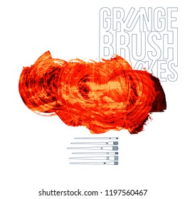 Red brush stroke and texture. Grunge vector abstract hand - painted element. Underline and border design.