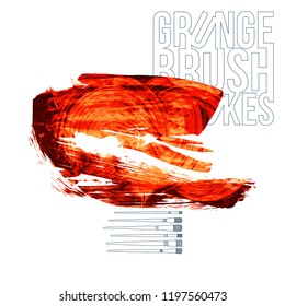 Red brush stroke and texture. Grunge vector abstract hand - painted element. Underline and border design.
