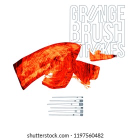 Red brush stroke and texture. Grunge vector abstract hand - painted element. Underline and border design.