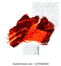 Red brush stroke and texture. Grunge vector abstract hand - painted element. Underline and border design.