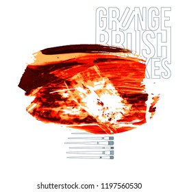 Red brush stroke and texture. Grunge vector abstract hand - painted element. Underline and border design.