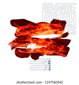 Red brush stroke and texture. Grunge vector abstract hand - painted element. Underline and border design.