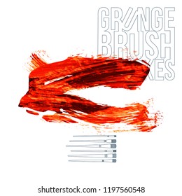 Red brush stroke and texture. Grunge vector abstract hand - painted element. Underline and border design.
