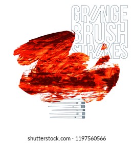 Red brush stroke and texture. Grunge vector abstract hand - painted element. Underline and border design.