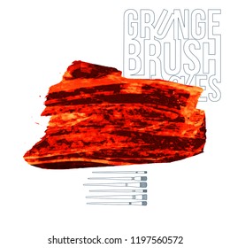 Red brush stroke and texture. Grunge vector abstract hand - painted element. Underline and border design.