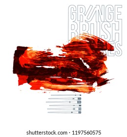 Red brush stroke and texture. Grunge vector abstract hand - painted element. Underline and border design.