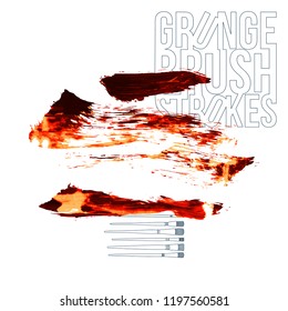 Red brush stroke and texture. Grunge vector abstract hand - painted element. Underline and border design.
