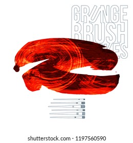 Red brush stroke and texture. Grunge vector abstract hand - painted element. Underline and border design.