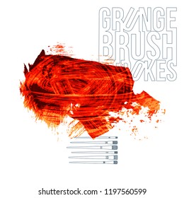 Red brush stroke and texture. Grunge vector abstract hand - painted element. Underline and border design.