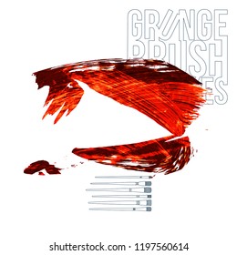Red brush stroke and texture. Grunge vector abstract hand - painted element. Underline and border design.