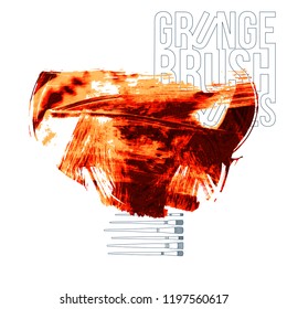 Red brush stroke and texture. Grunge vector abstract hand - painted element. Underline and border design.