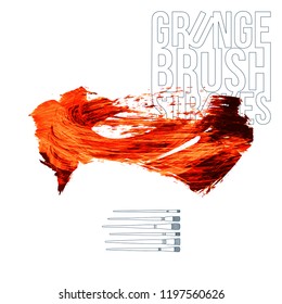 Red brush stroke and texture. Grunge vector abstract hand - painted element. Underline and border design.