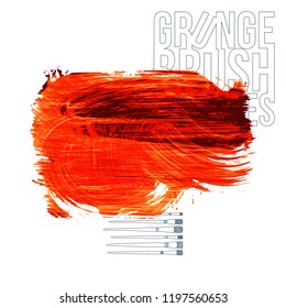 Red brush stroke and texture. Grunge vector abstract hand - painted element. Underline and border design.