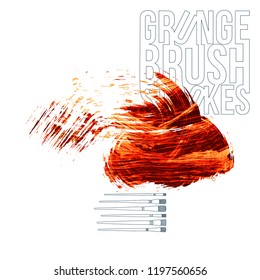 Red brush stroke and texture. Grunge vector abstract hand - painted element. Underline and border design.