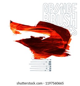 Red brush stroke and texture. Grunge vector abstract hand - painted element. Underline and border design.