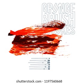 Red brush stroke and texture. Grunge vector abstract hand - painted element. Underline and border design.