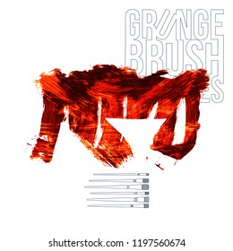 Red brush stroke and texture. Grunge vector abstract hand - painted element. Underline and border design.