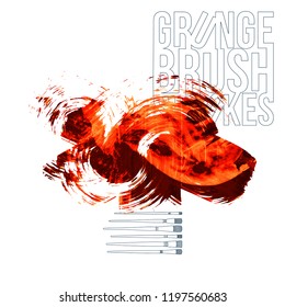 Red brush stroke and texture. Grunge vector abstract hand - painted element. Underline and border design.
