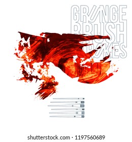 Red brush stroke and texture. Grunge vector abstract hand - painted element. Underline and border design.