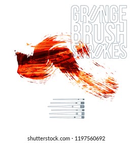 Red brush stroke and texture. Grunge vector abstract hand - painted element. Underline and border design.