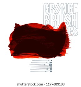 Red brush stroke and texture. Grunge vector abstract hand - painted element. Underline and border design.