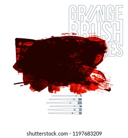 Red brush stroke and texture. Grunge vector abstract hand - painted element. Underline and border design.