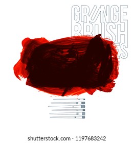 Red brush stroke and texture. Grunge vector abstract hand - painted element. Underline and border design.