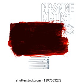 Red brush stroke and texture. Grunge vector abstract hand - painted element. Underline and border design.