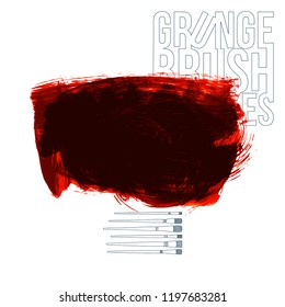 Red brush stroke and texture. Grunge vector abstract hand - painted element. Underline and border design.
