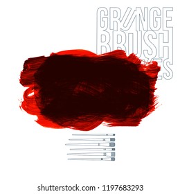 Red brush stroke and texture. Grunge vector abstract hand - painted element. Underline and border design.