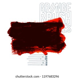 Red brush stroke and texture. Grunge vector abstract hand - painted element. Underline and border design.