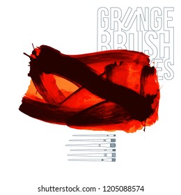 Red brush stroke and texture. Grunge vector abstract hand - painted element. Underline and border design.