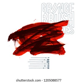 Red brush stroke and texture. Grunge vector abstract hand - painted element. Underline and border design.
