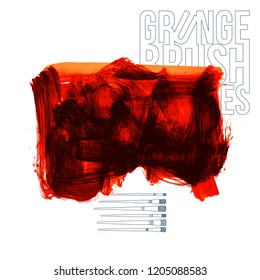 Red brush stroke and texture. Grunge vector abstract hand - painted element. Underline and border design.