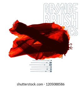 Red brush stroke and texture. Grunge vector abstract hand - painted element. Underline and border design.