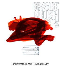 Red brush stroke and texture. Grunge vector abstract hand - painted element. Underline and border design.